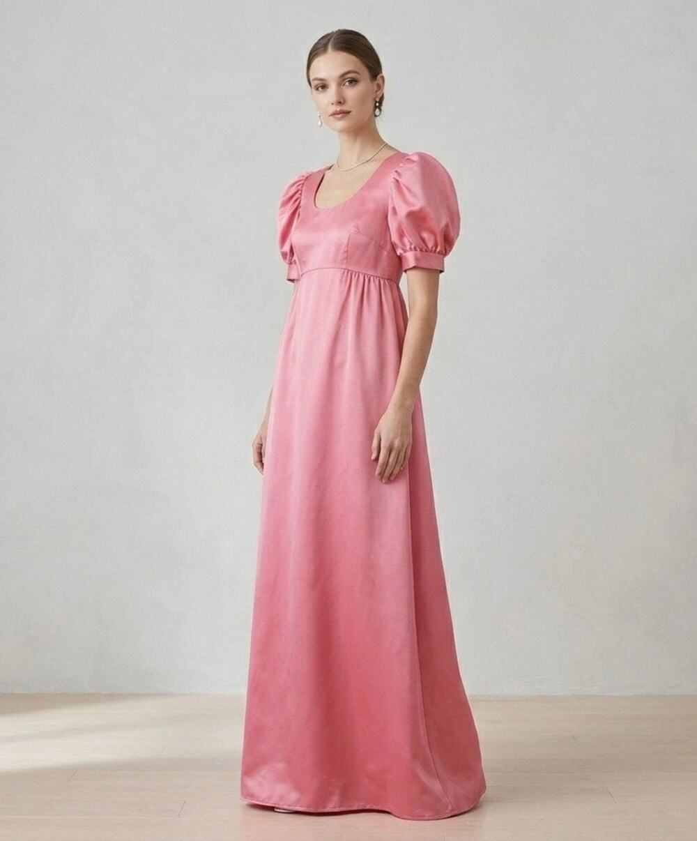 Vintage Marshall Field & Co Pink Satin Empire Waist Gown Brides' Room Dress Sz 8